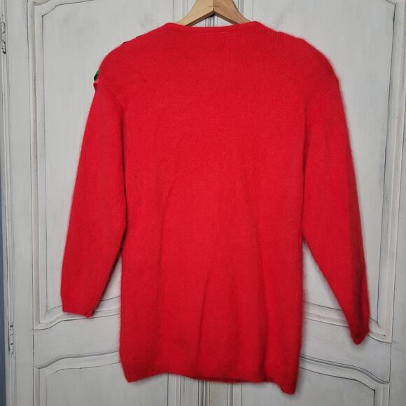 VTG Rafaella Angora Rabbit Wool Holiday Christmas Ribbon Jingle Bell Sweater✨️M - Picture 2 of 14